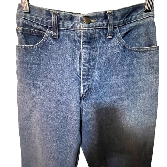 VINTAGE GUESS 90S HIGH RISE MOM JEANS LIGHT BLUE TRIANGLE LOGO ANKLE ZIPPERS - Picture 3 of 13